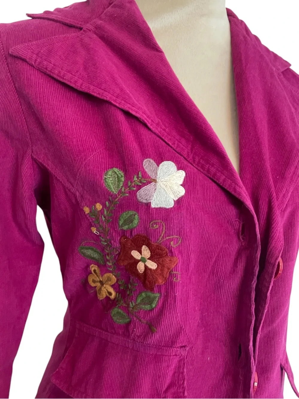 Y2k Angie Corduroy Blazer Pink Floral Embroidered S NWT